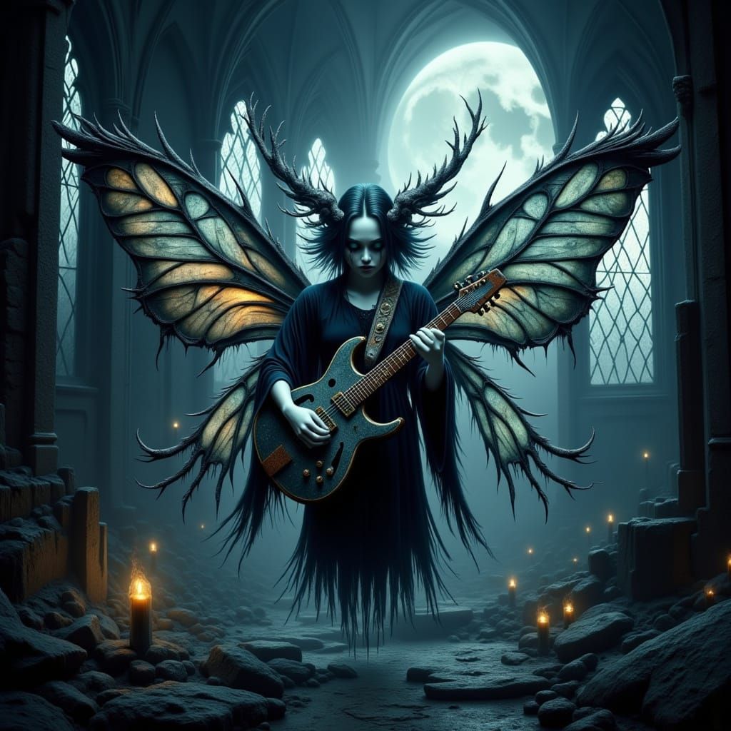 Melancholic Pixie with Spectral Guitar at Midnight Cathedral