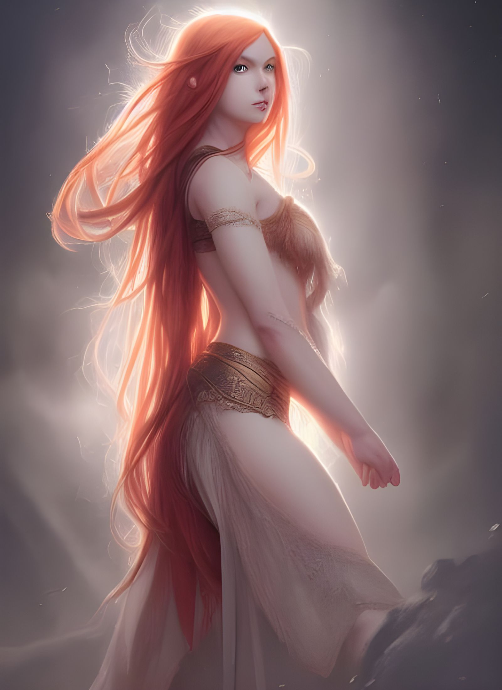 Redheaded Elven Goddess Portrait, Digital Illustration
