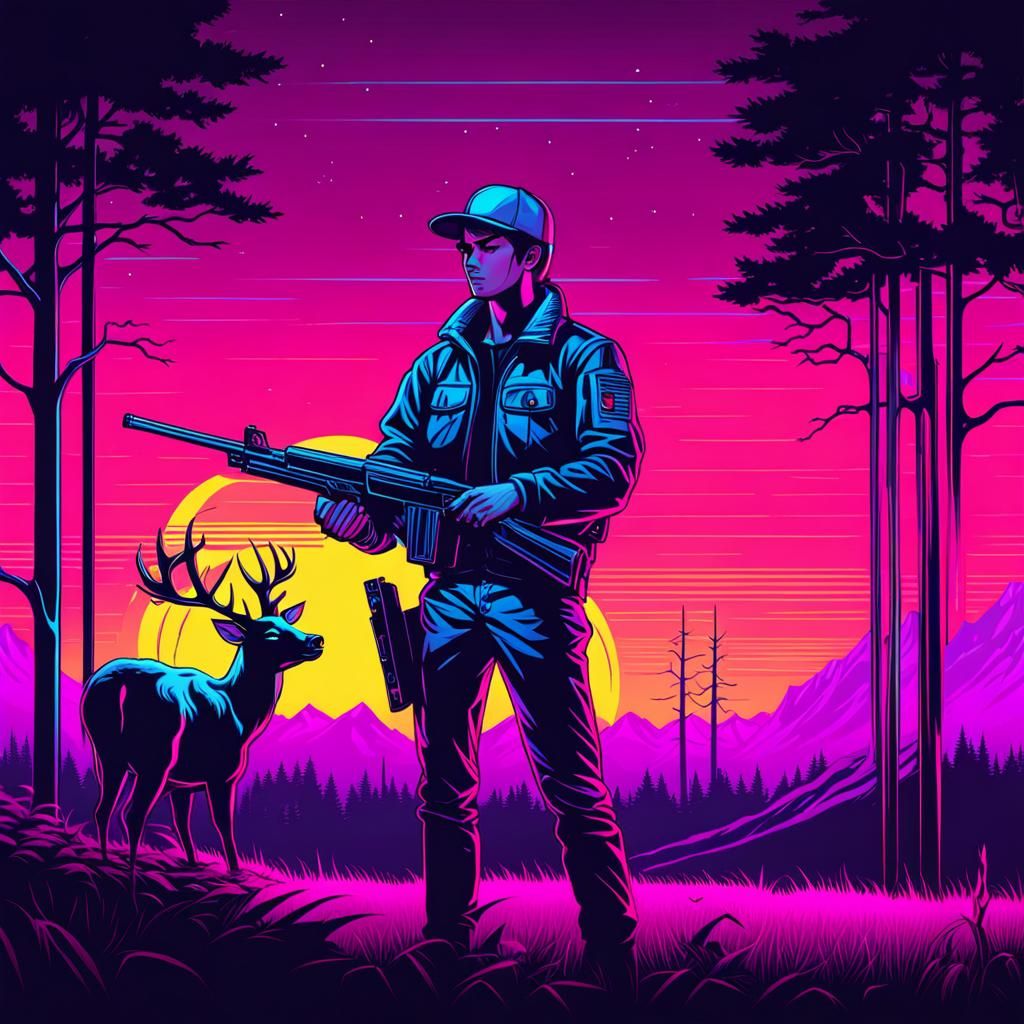 Teen Hunter in Synthwave Neon Scene