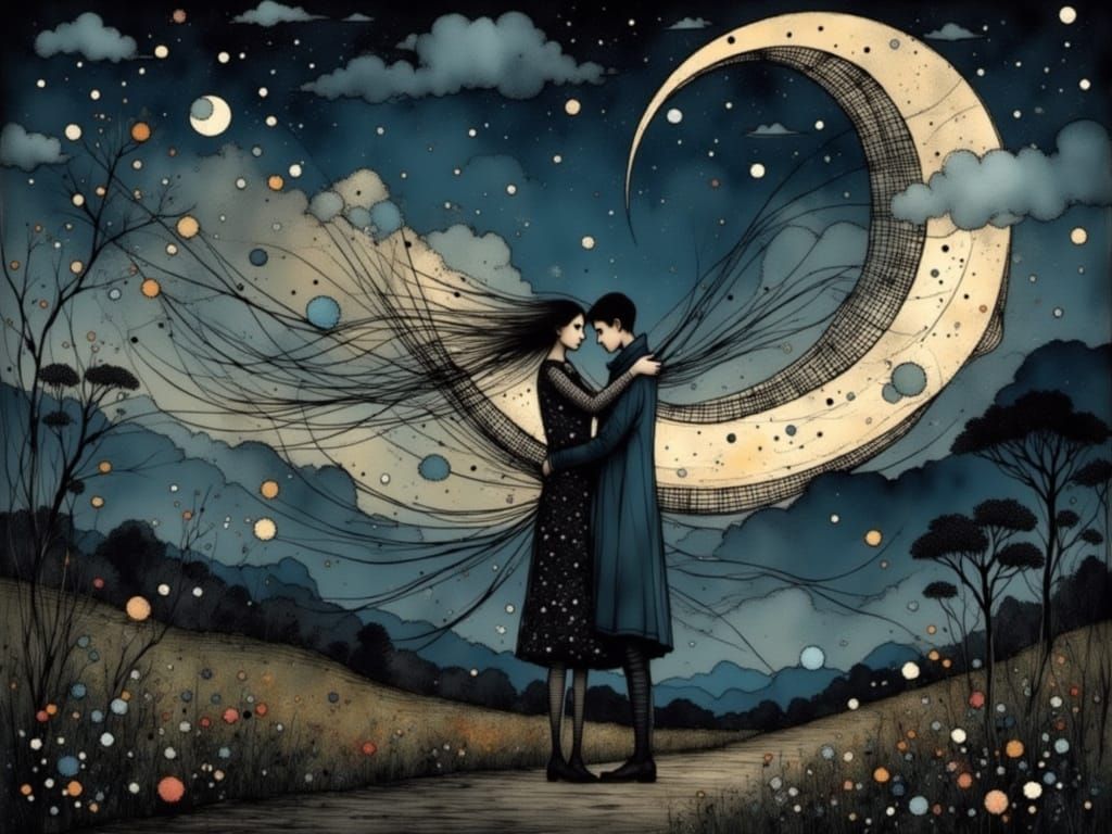 Dreamy Cloudscape with Evading Road, Under the New Moon