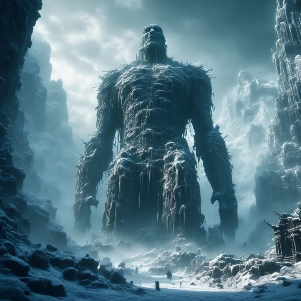 Titanic Ice God in Winter Blizzard