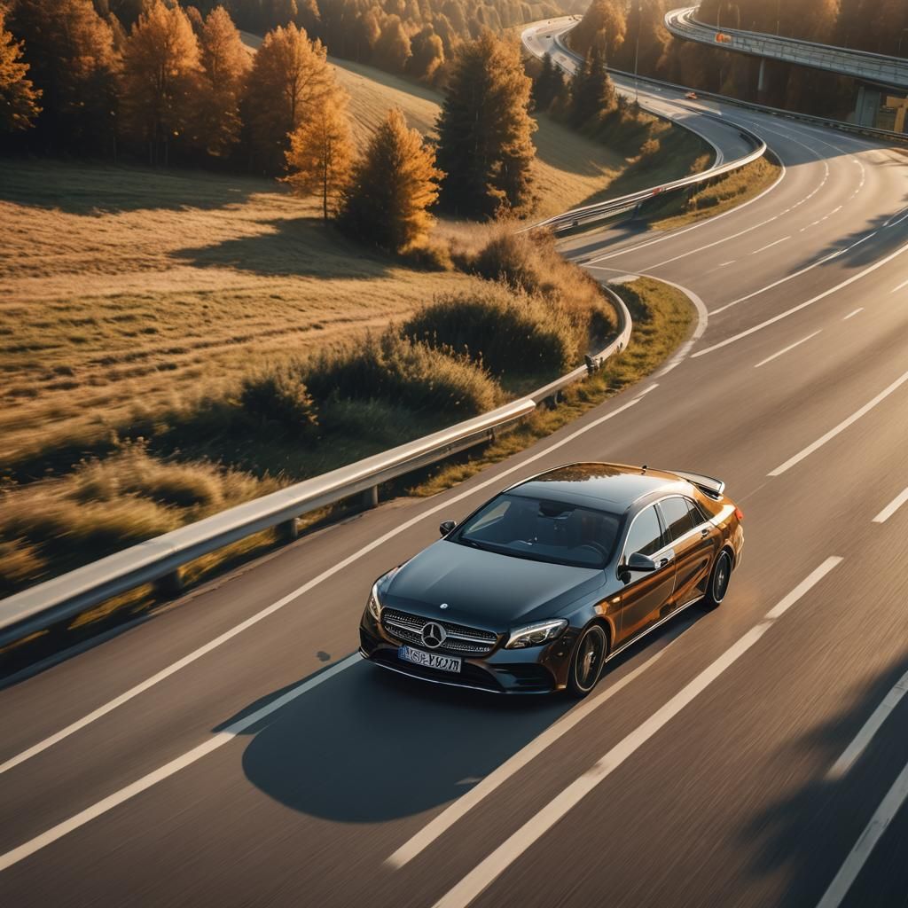 Mercedes A 250 on Autobahn: Hyper-Realistic Digital Art