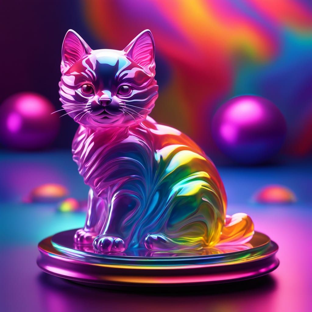 Vibrant Jelly Kitten Sculpture in Fauvist Style