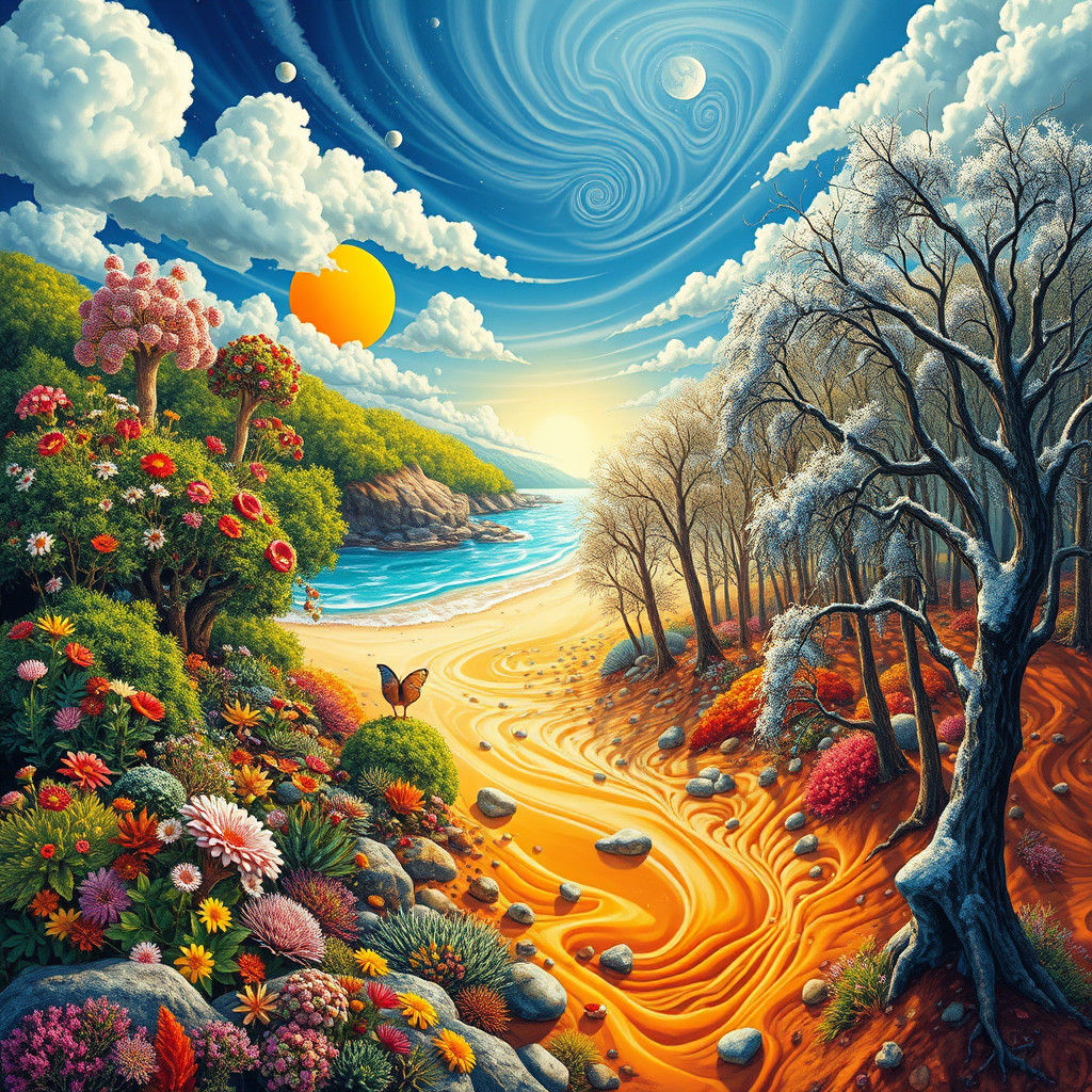 Surreal Four Seasons Landscape Inspired by Salvador Dalí