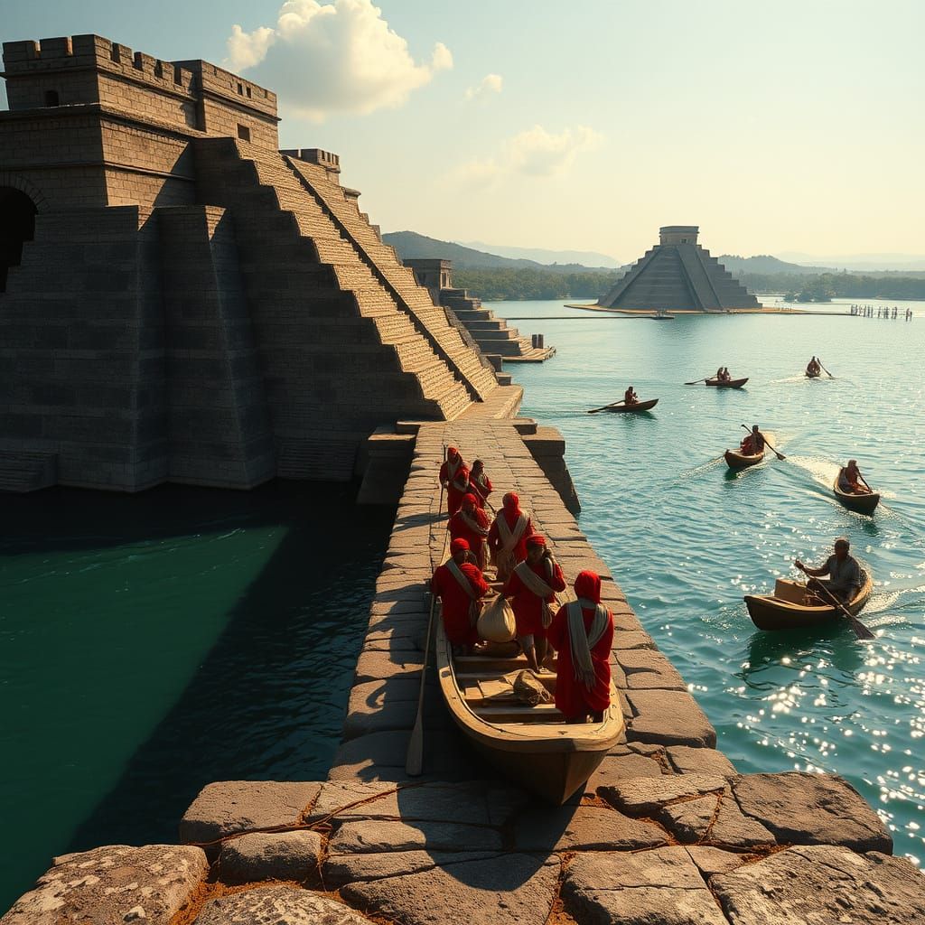 Aztec Causeway on Lake Texcoco in Golden Hour Light