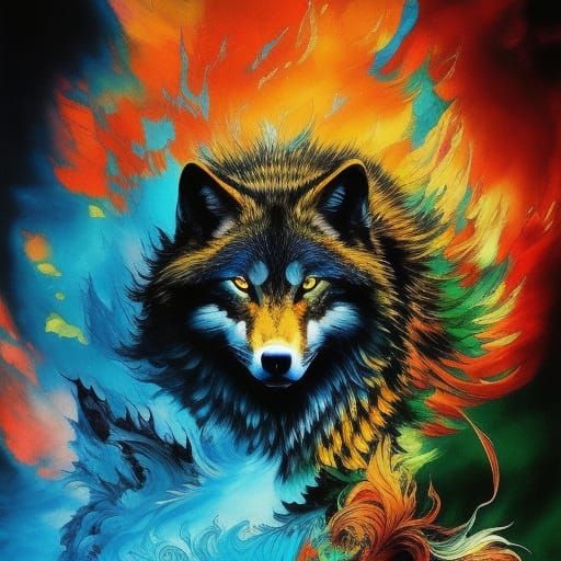 Hyperdetailed Spirit Wolf in Vivid Colors