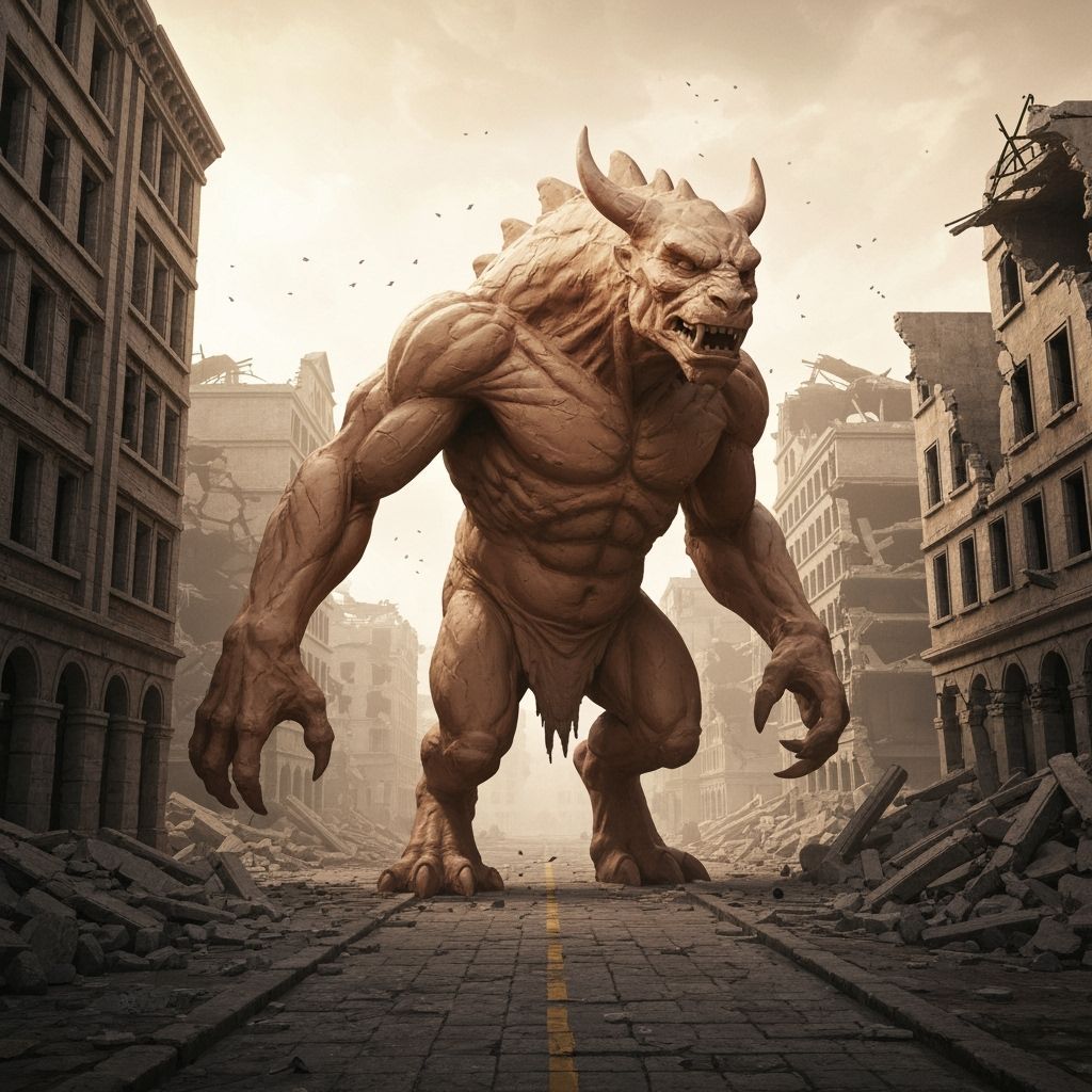 Clay Monster in Shattered City Ruins