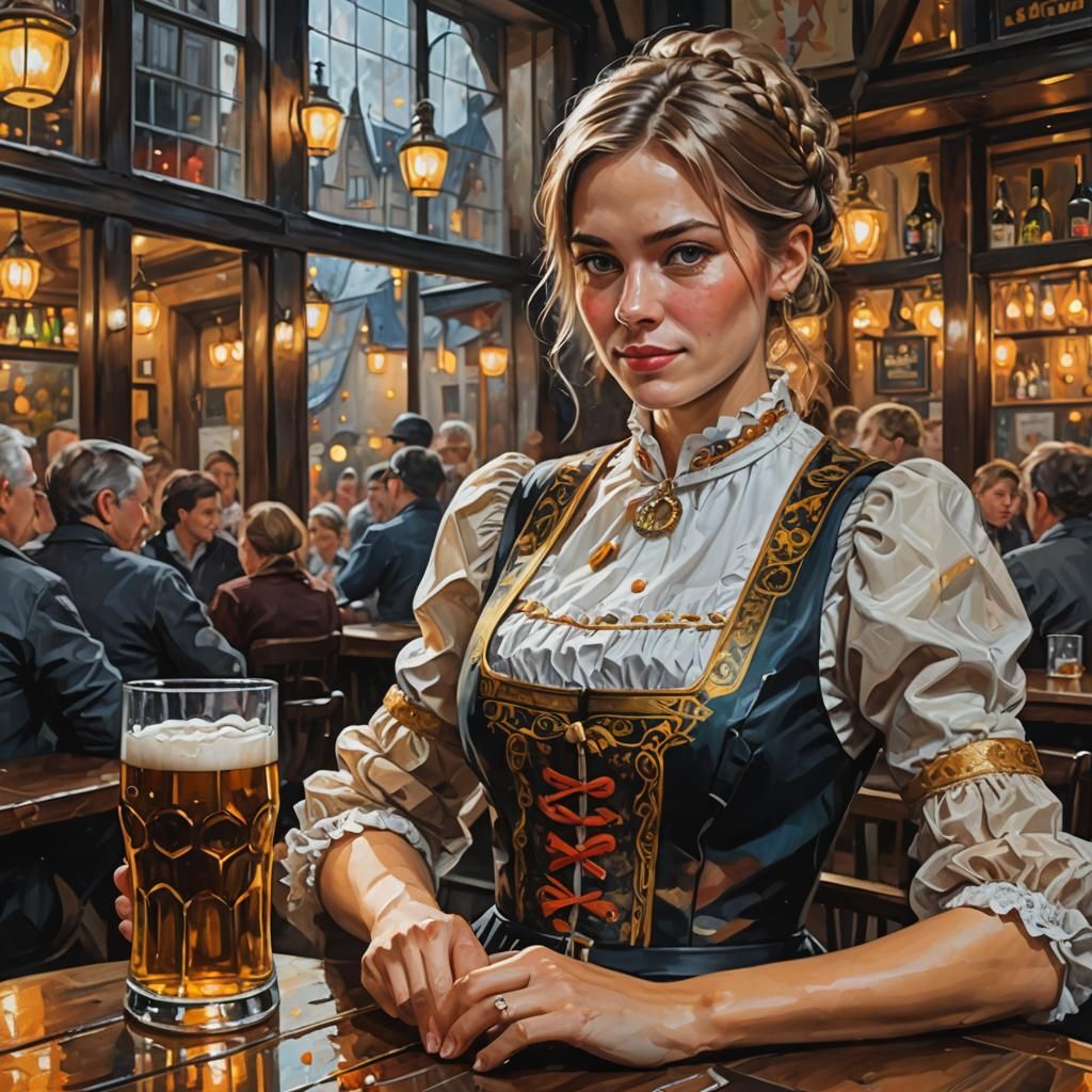 Abstract Oil Painting: Woman in German Outfit