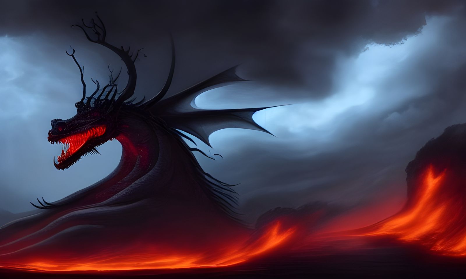 Fiery Dragon Angel of Death in Dystopian Landscape