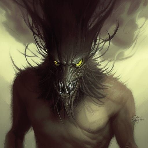 Sinister Mustache Monster in Hyper-Realistic Style