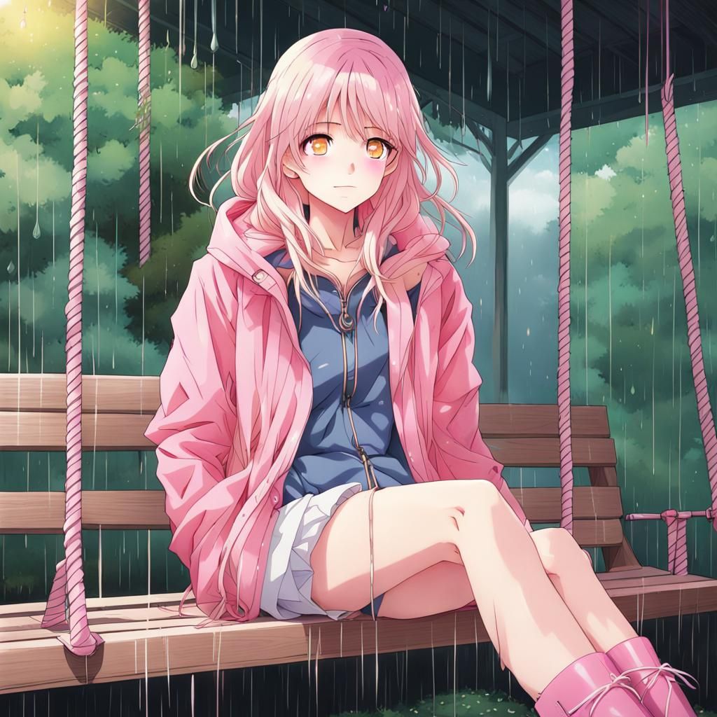 Girl on Porch Swing in Anime Style