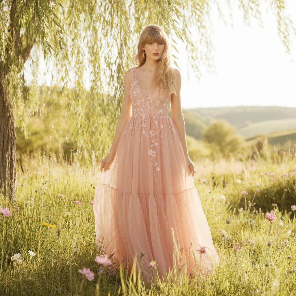 Taylor Swift in a Serene Sun-Drenched Meadow