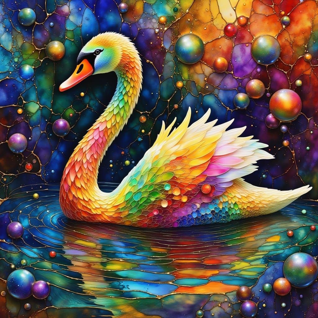 Epic Swan Portrait in Vibrant Stained Glass Style