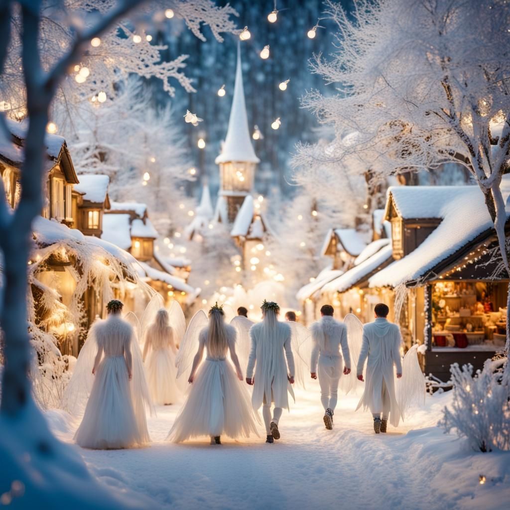 Elegant Fairies and Elves in Winter Wonderland