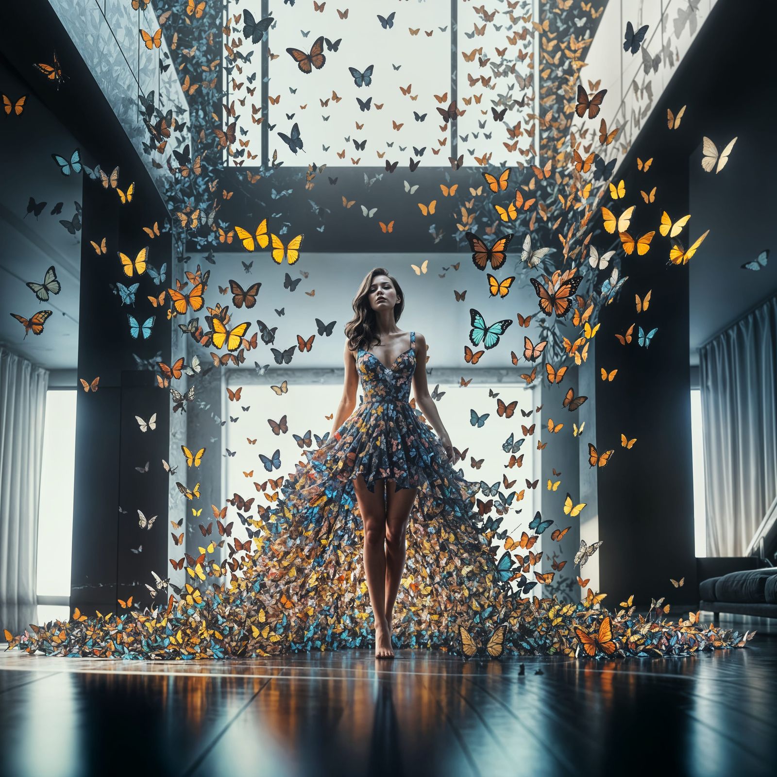 Butterfly Dress: Ethereal Beauty in a Modern Room