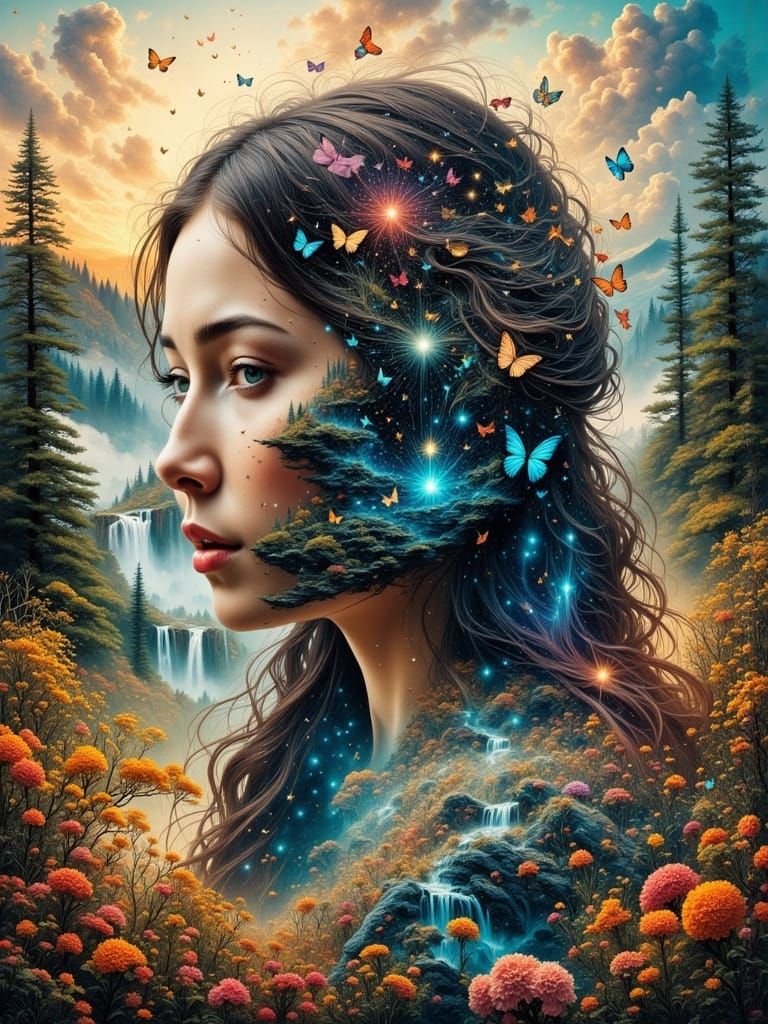 Double Exposure Portrait in Abstract Style