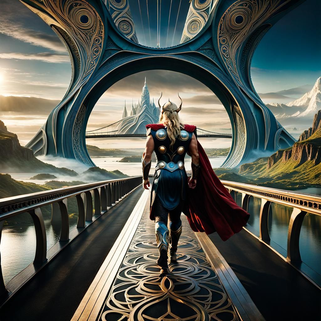 Thor on Bifrost Bridge to Asgard