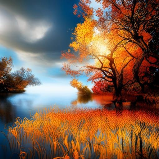 Fractal Autumn Beauty: Tree in the Wind