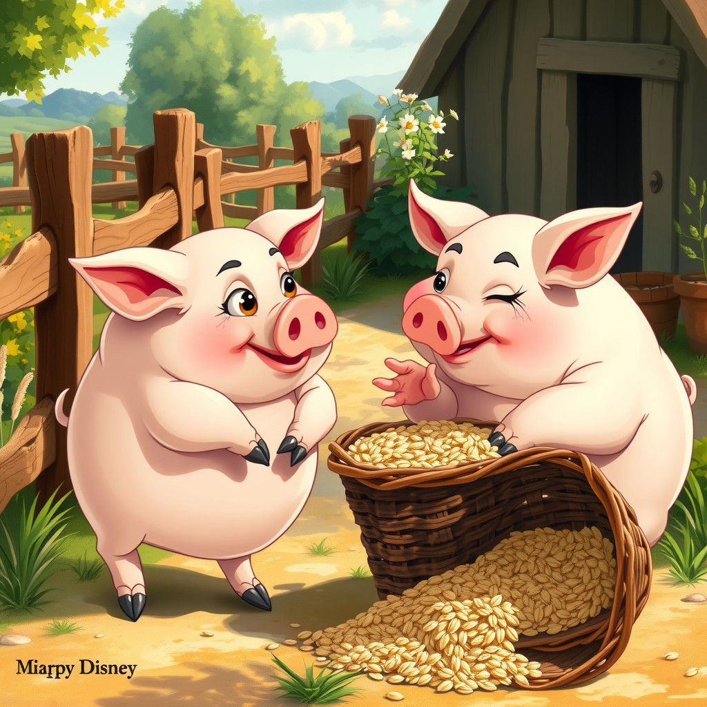Pigs Asking for Oats in Impressionist Style