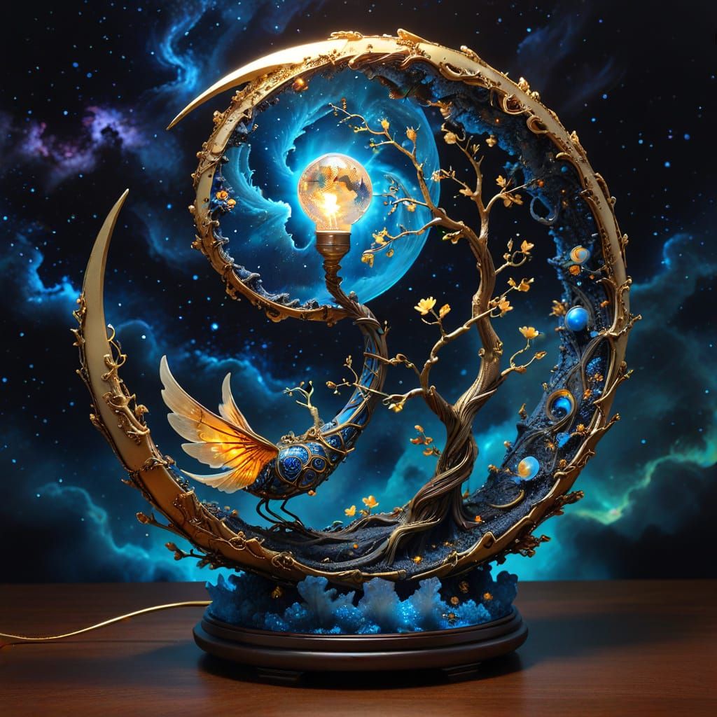 Ethereal Nebula Sculpture with Twisted Glass and Gold Detail...