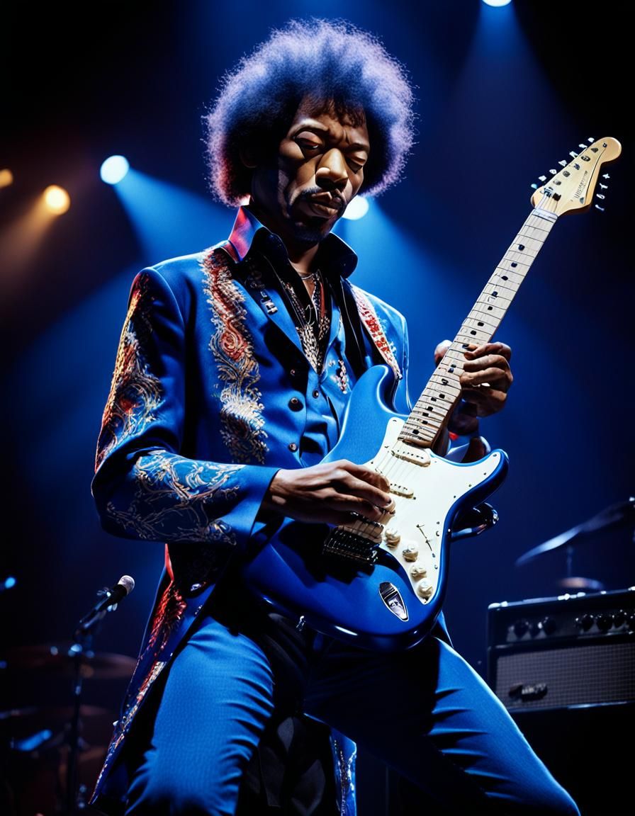 Jimi Hendrix Portrait with Fender Stratocaster