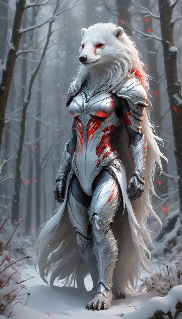 Muscular White Badger in Serene Snowy Landscape, Hyperrealis...