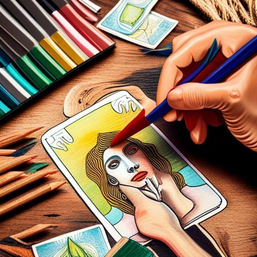 Hyperrealistic Tarot Card Painting with Colored Pencils