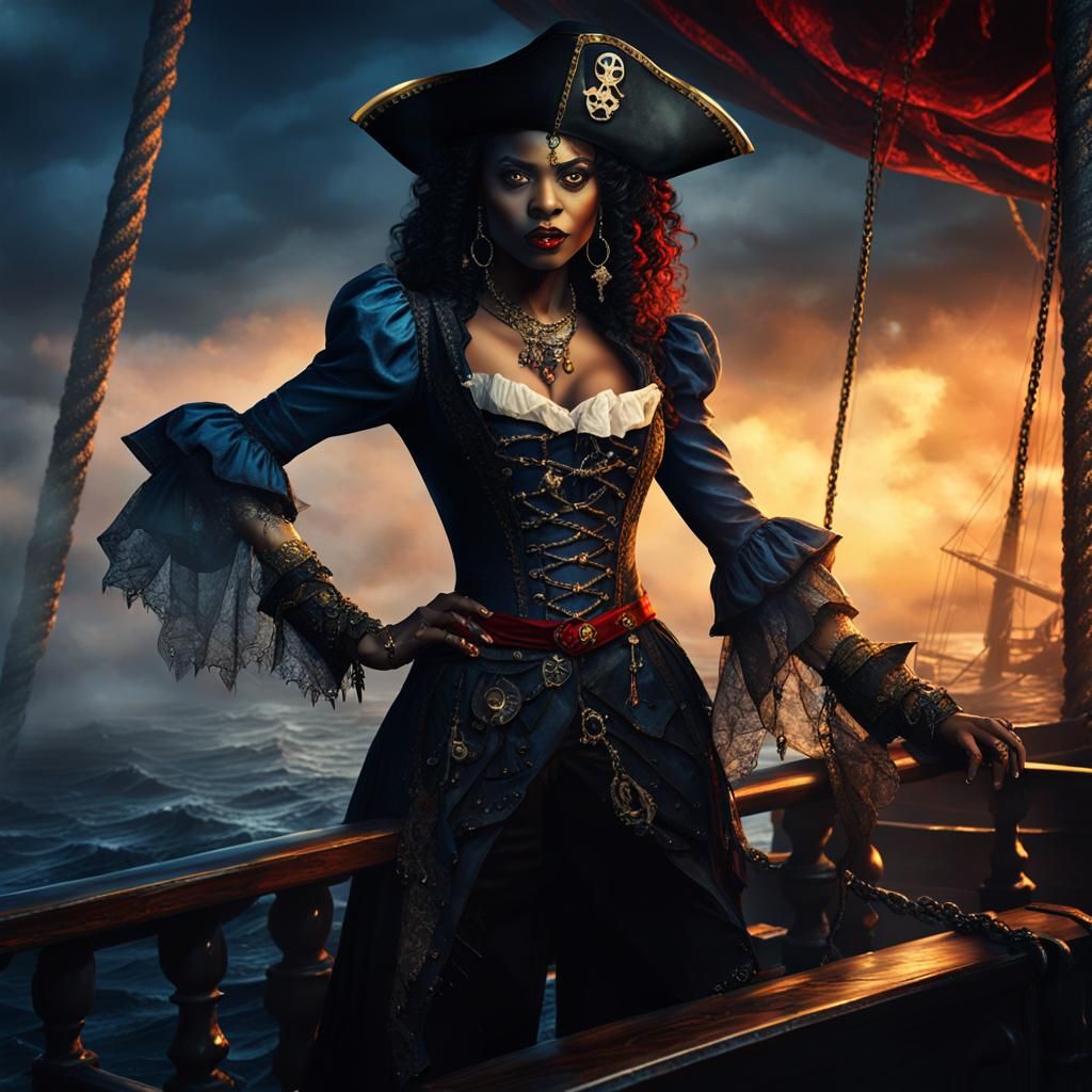 Vampire Pirate Wench on Misty Ship Deck