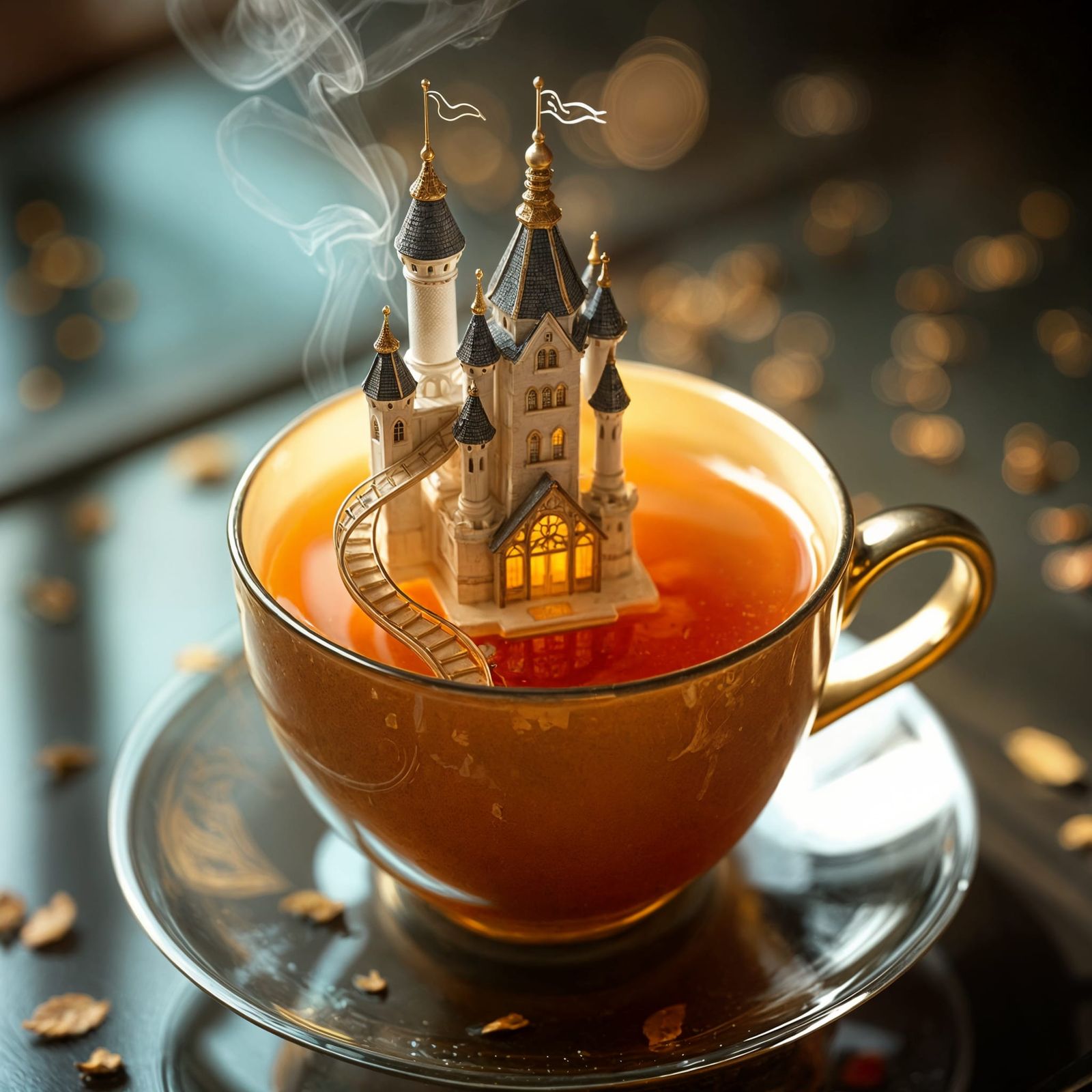 Enchanted Castle Floating on Tea: Macro Photography