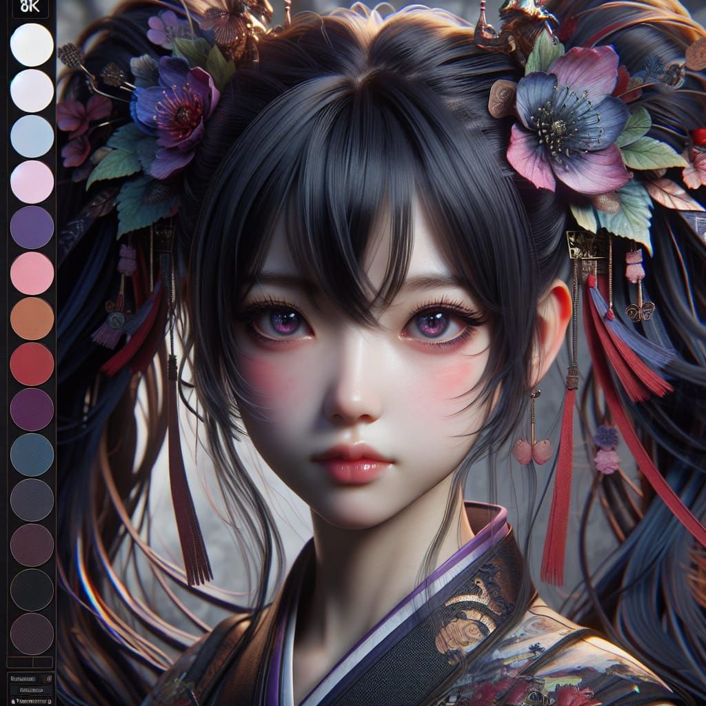 Fantasy Asian Girl with Pigtails in Matte Painting Style