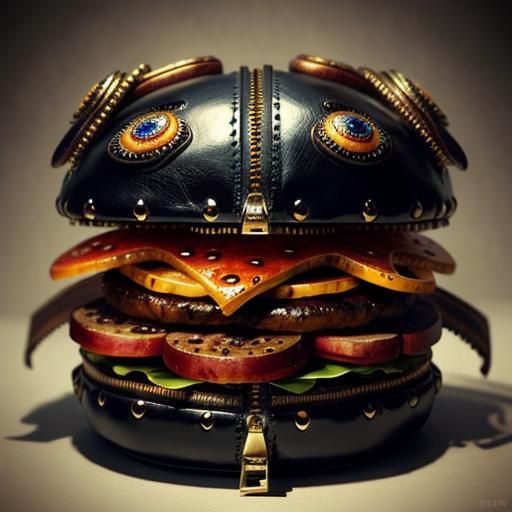 Surreal Leather Zippered Hamburger with Face
