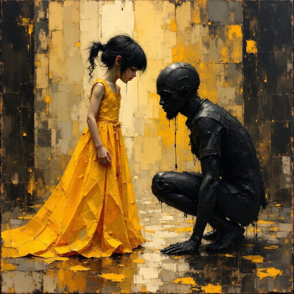 Girl's Symbolic Encounter in Abstract Expressionist Style