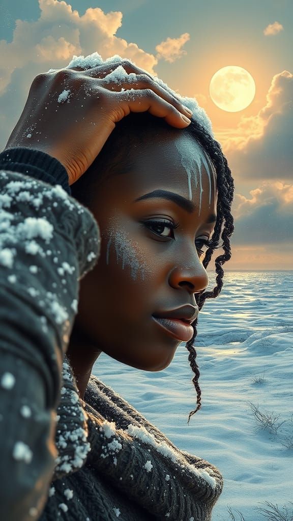 Winter Seascape: African Woman in Fabio Cembranelli Style
