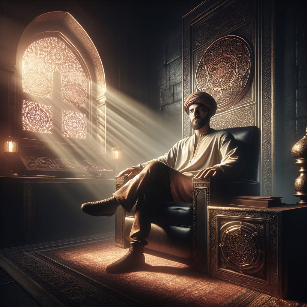 Medieval-Inspired Man in Dark Room as Matte Painting
