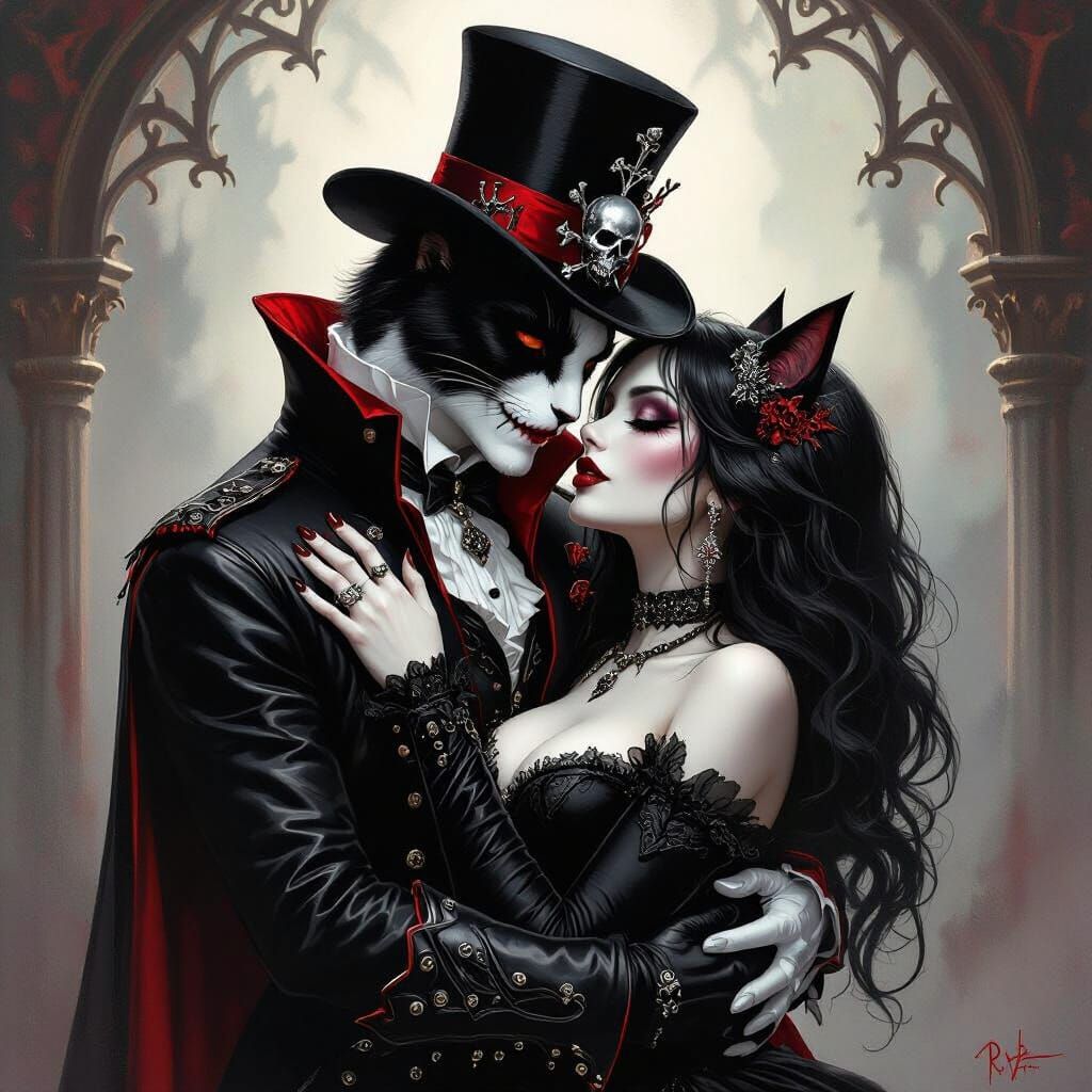 Gothic Vampire Cat Embraces Goth Girlfriend in Dramatic Art ...