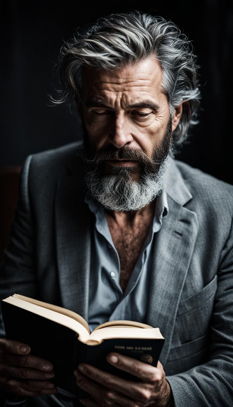 Handsome Man Reading Book Portrait