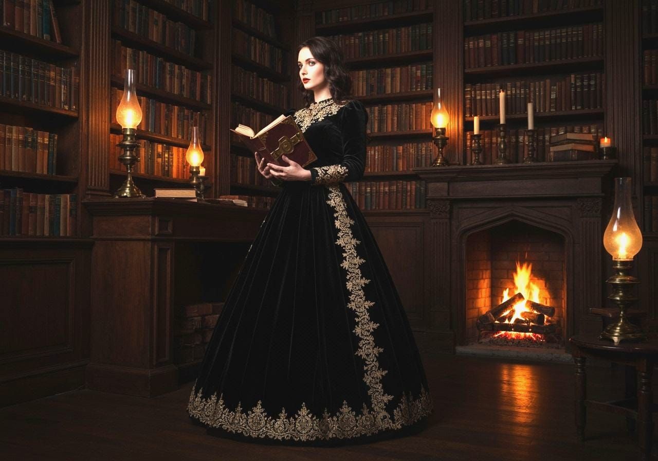 Mysterious Woman with Glowing Book, Vargas Style