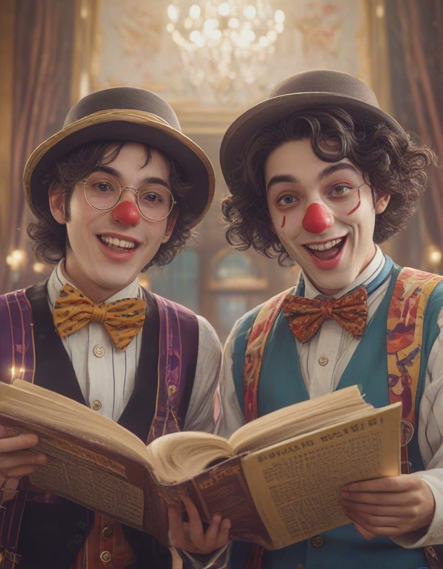 Joyful Hasidic Jews Surrounded by Vibrant Anime-Inspired Fes...