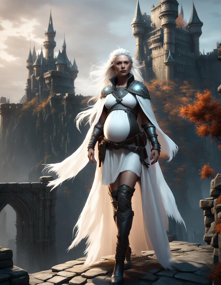 Pregnant Ranger on Dark Castle, Fantasy Art