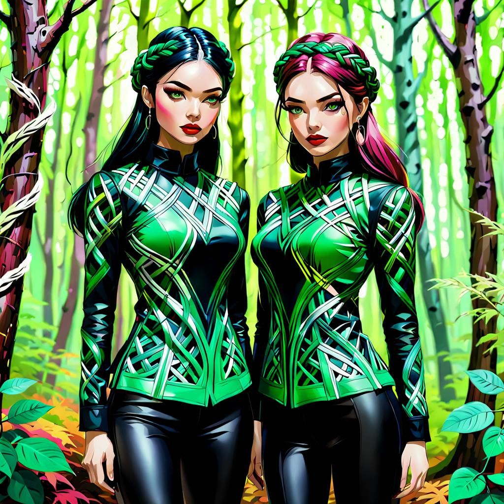 Nylon and Vinyl Girls in Woods, Pollock-esque Style