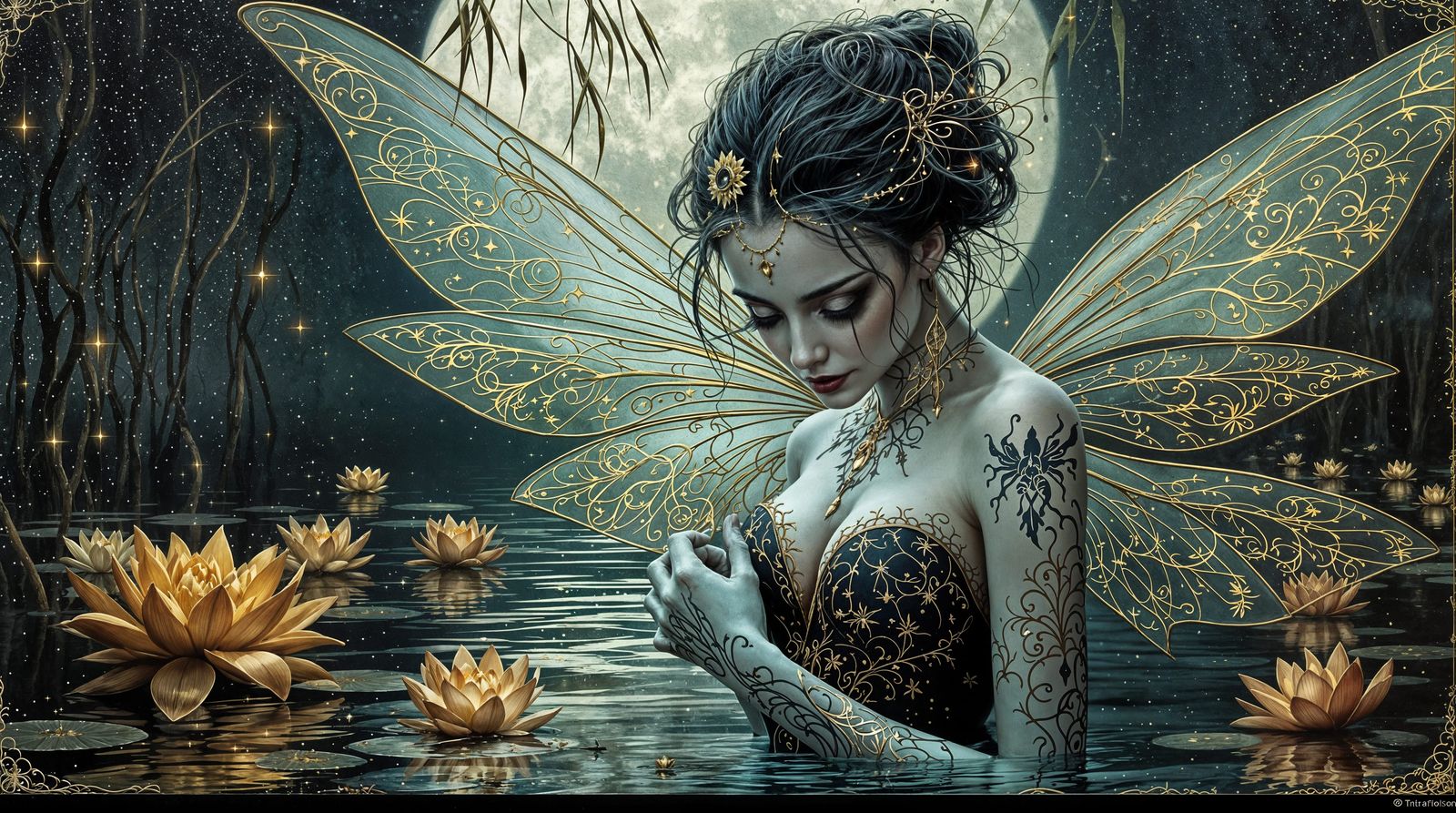 Ethereal Phantom Minstrel in Moonlit Marsh