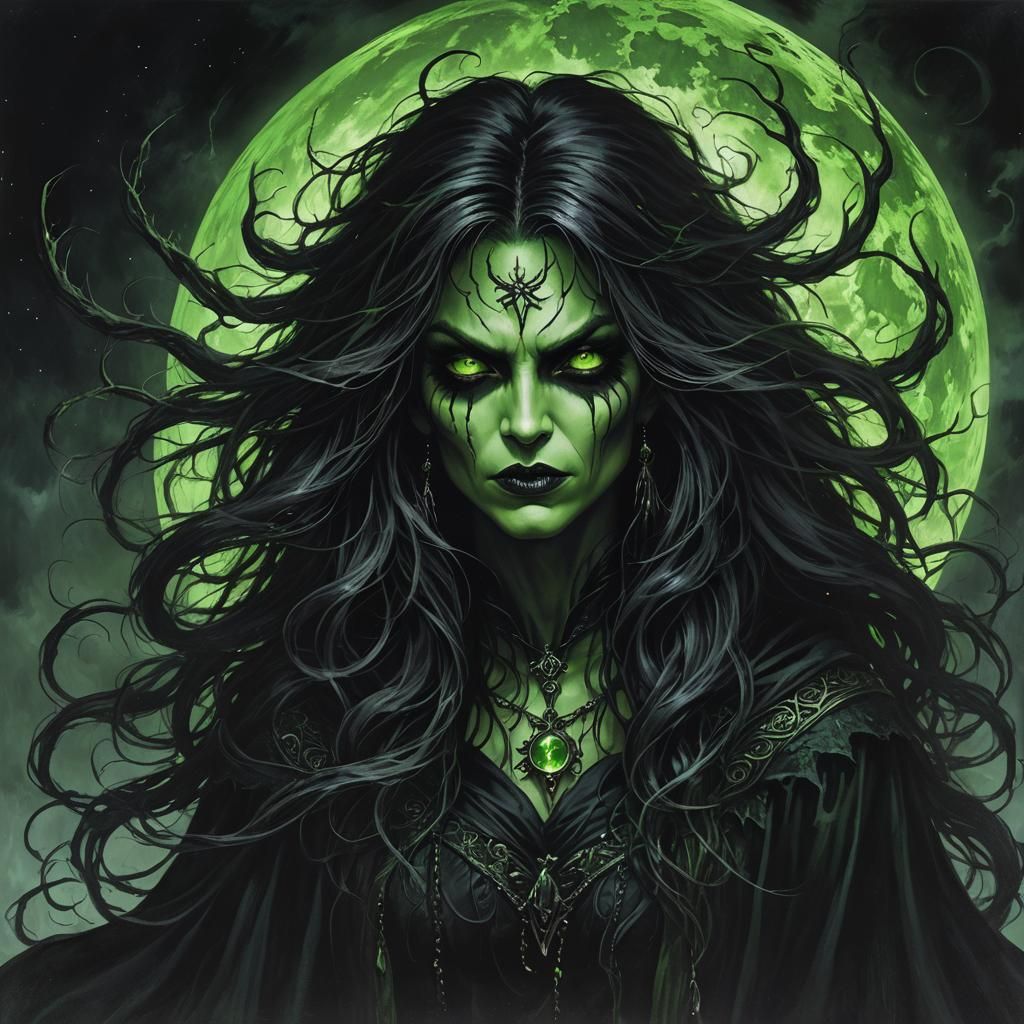 Ferocious Evil Witch with Green Eyes
