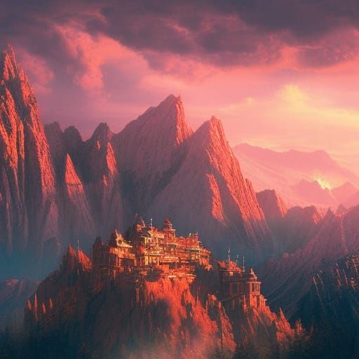 Epic Pink and Orange Mountains at Night