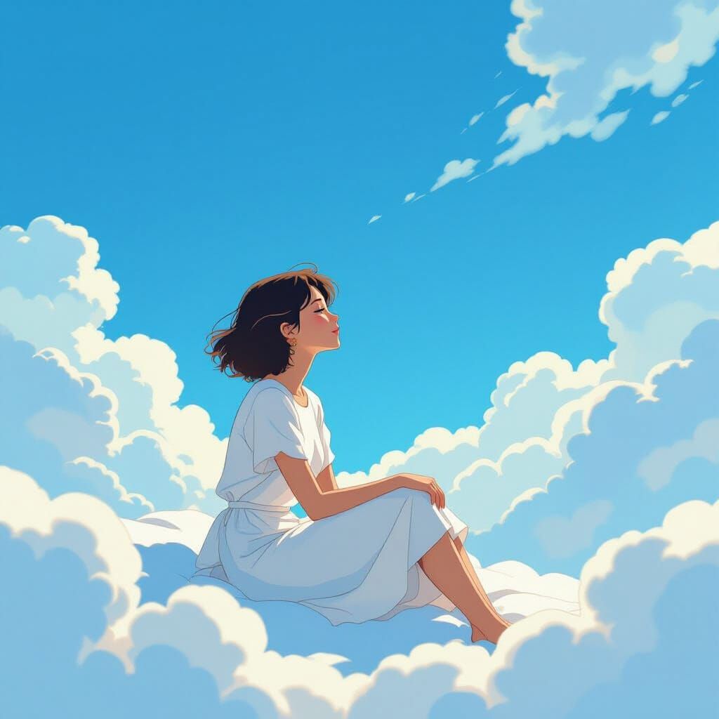 Woman in Blue Sky, Dreamy Animation Style