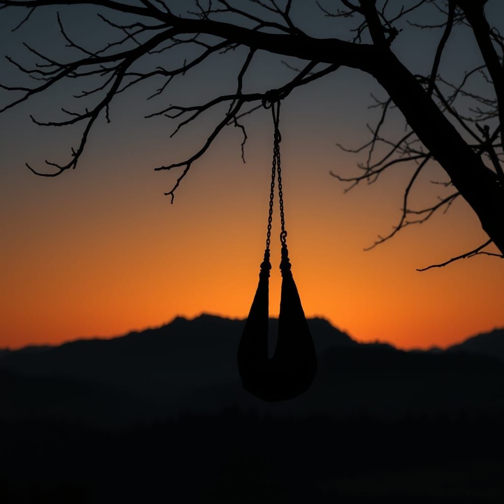 Eerie Noose Silhouette Against Misty Sunrise