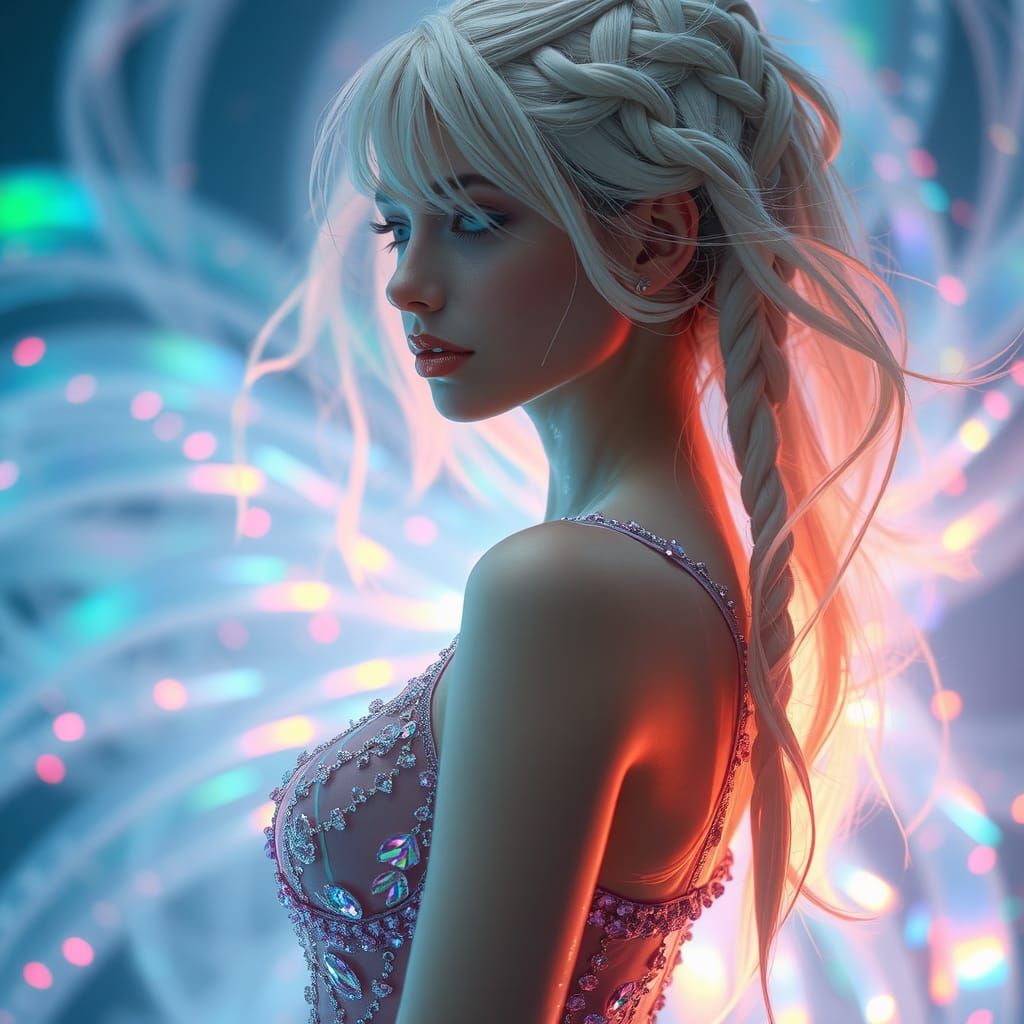 Ethereal Woman in Crystal Swimsuit, Hyperdetailed Digital Ar...