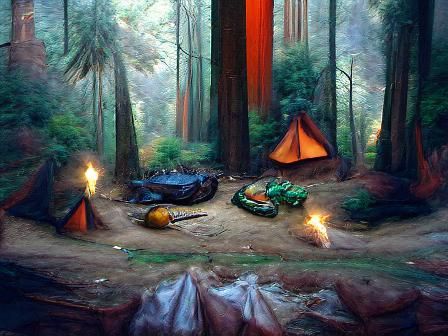 Redwood Forest Campfire: Digital Illustration