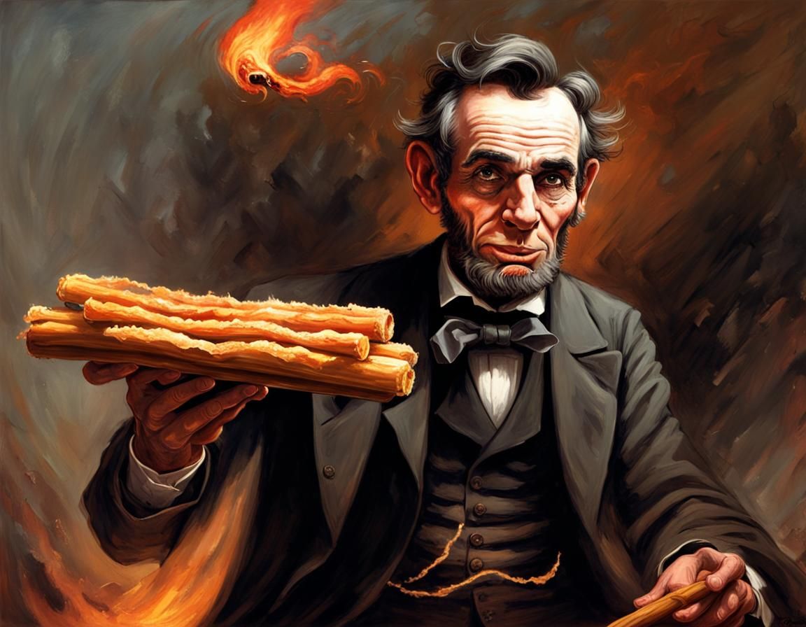 Demonic Lincoln with Flaming Churro: Horror Art