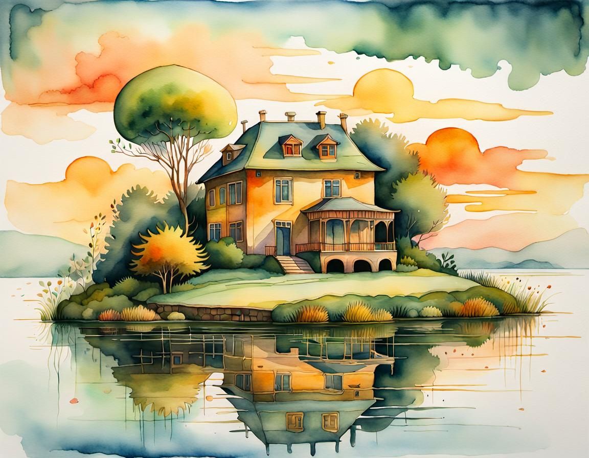 surreal house on the water