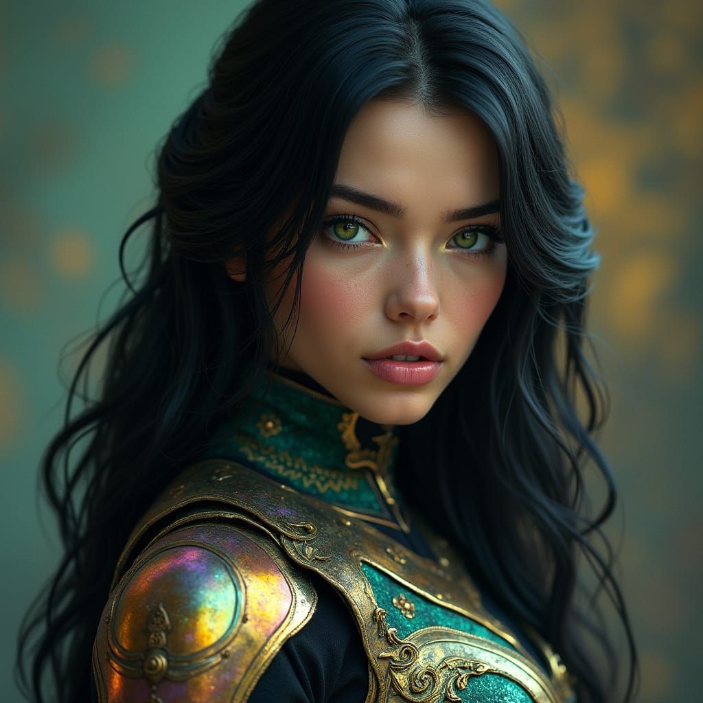 Hyperrealistic Portrait of a Strong, Mysterious Woman in Fut...